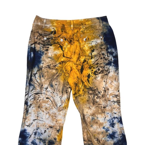 Custom Yellow, Brown & Blue Tie Dye & Marble Painted Flare Statement Pants - Picture 4 of 4